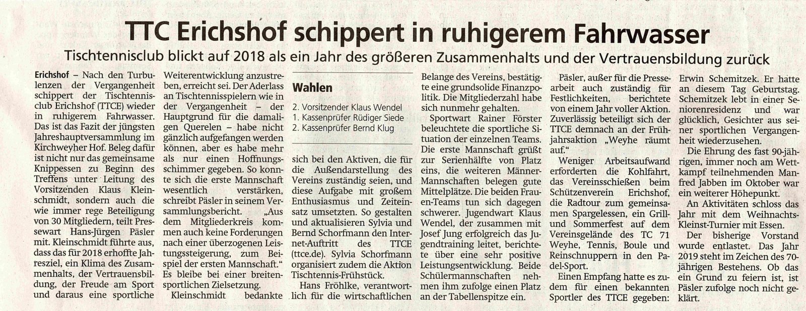 Kreiszeitung vom 23.01.2019 -TTCE schippert in ruhigerem
Fahrwasser-