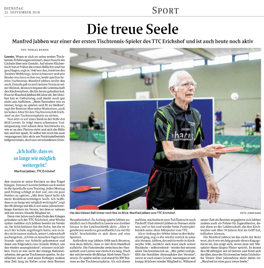 2018 09 25 Weser Kurier Manfred Jabben Die treue Seele
