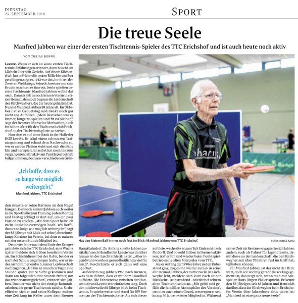 2018 09 25 Weser Kurier Manfred Jabben Die treue Seele
