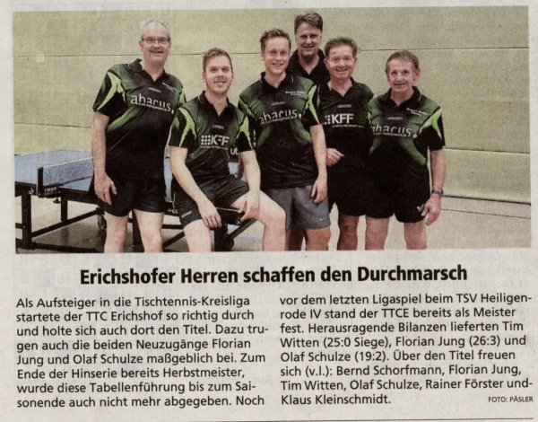 Kreiszeitung vom 08.05.2019 "Erichshofer Herren schaffen den
Durchmarsch"