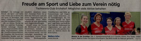 Kreiszeitung vom 15.07.2020 " Freude am Sport und Liebe zum Verein
nötig"